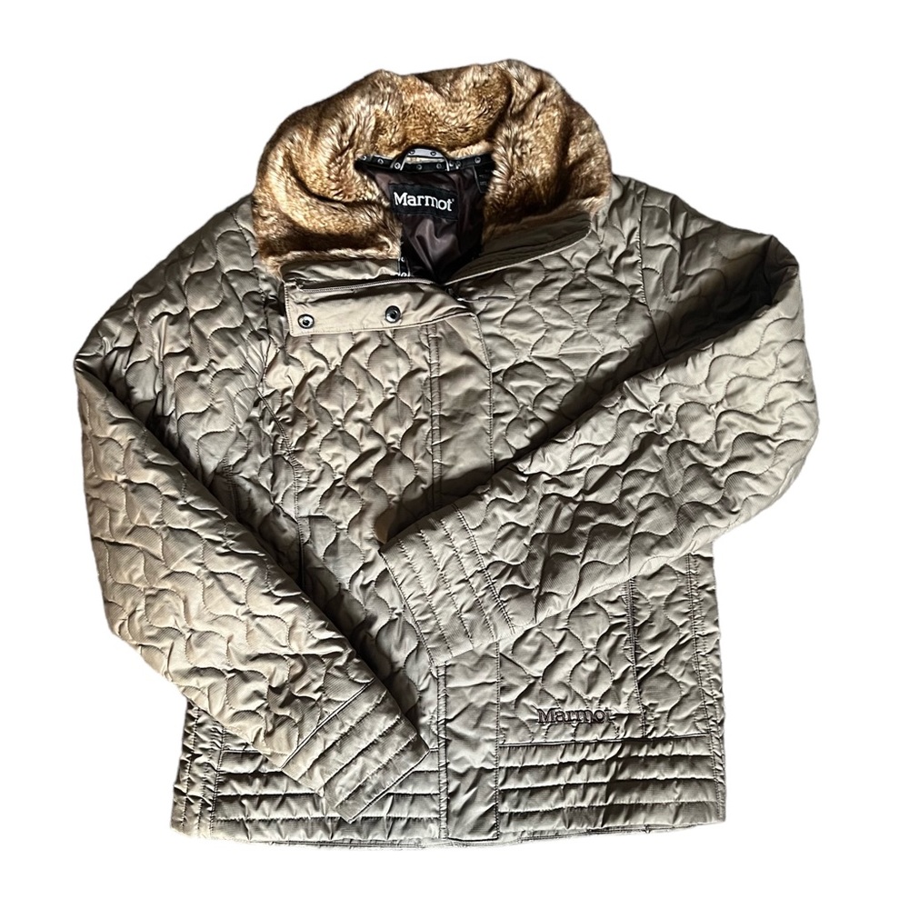 Marmot Coat with Faux Fur Neck Trim